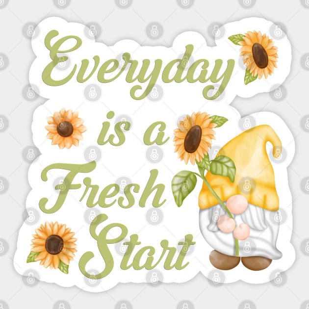 Everyday is a Fresh Start, Gnome with Sunflowers Sticker by Kylie Paul